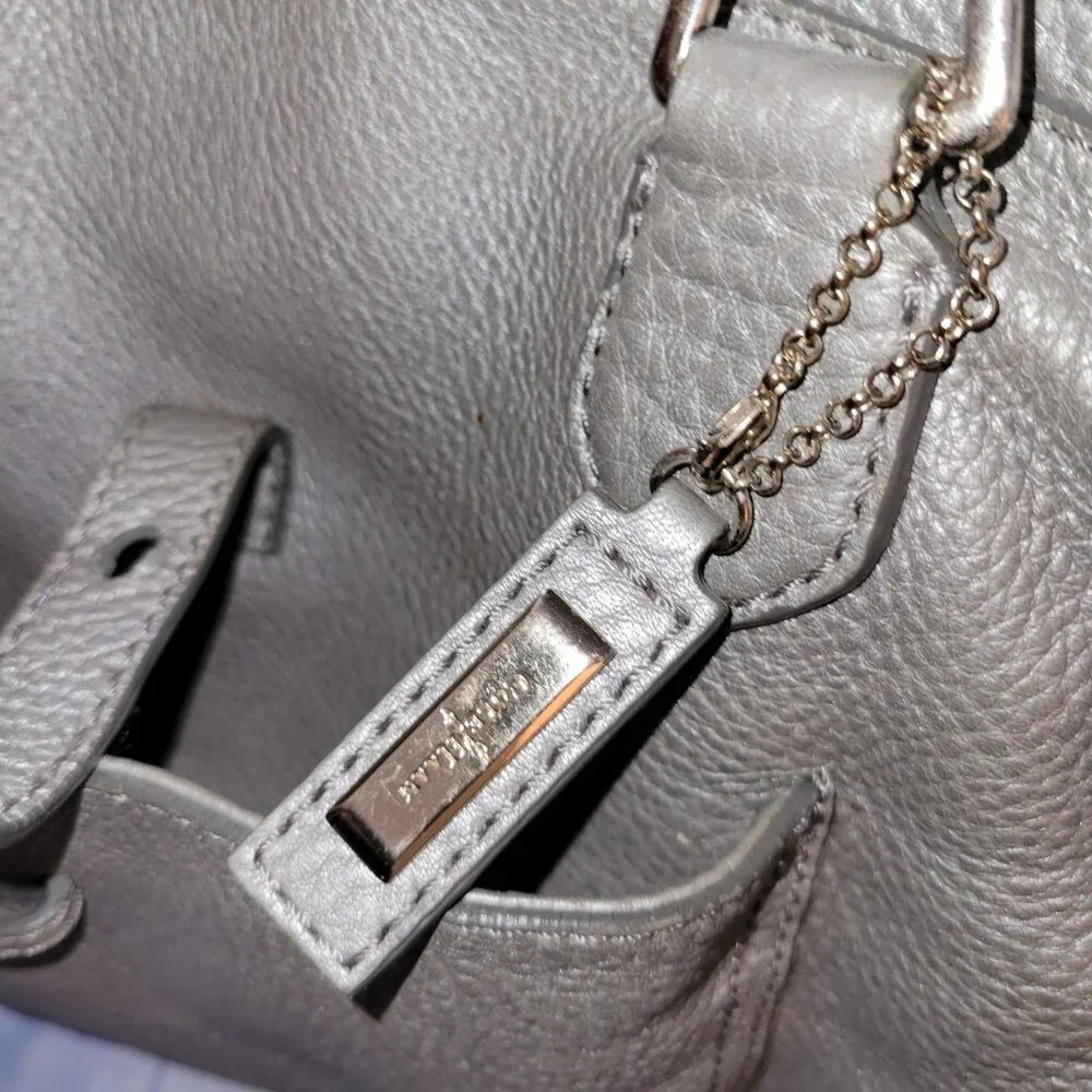 Cole Haan Silver Metallic Pebbled Leather Tote Satchel Purse Silver Hardware